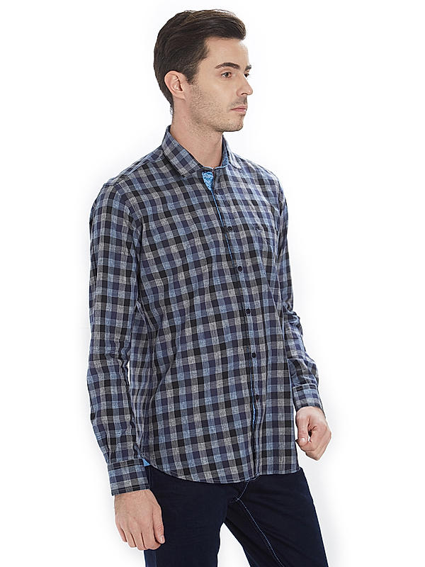 Checkered Blue Color Cotton Slim Fit Shirt