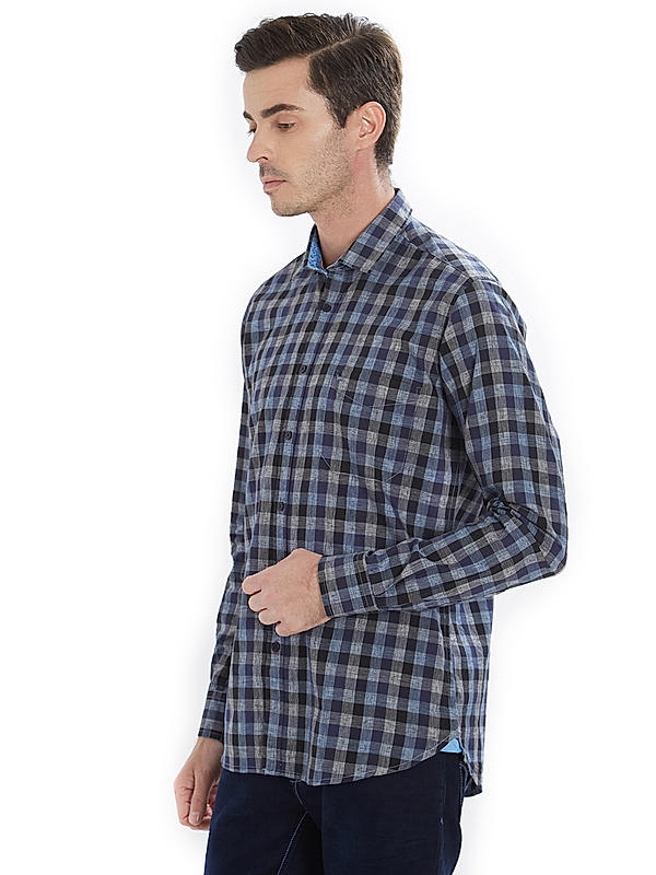 Checkered Blue Color Cotton Slim Fit Shirt