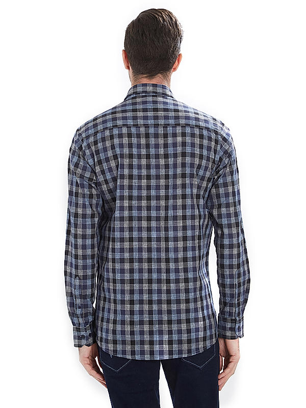 Checkered Blue Color Cotton Slim Fit Shirt