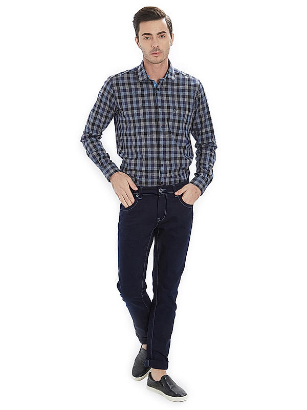 Checkered Blue Color Cotton Slim Fit Shirt