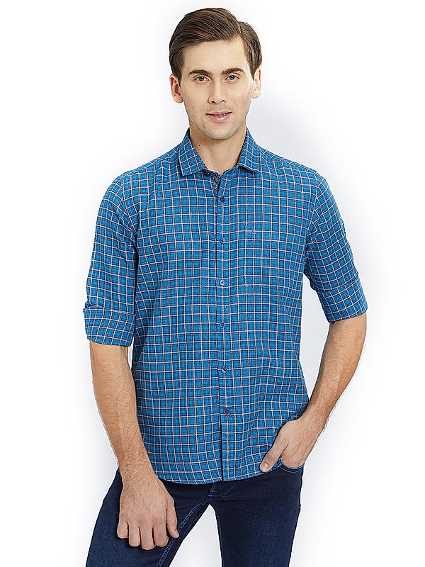 Checkered Blue Color Cotton Slim Fit Shirt