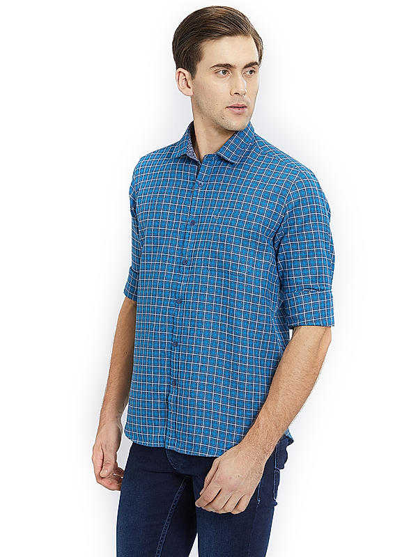 Checkered Blue Color Cotton Slim Fit Shirt