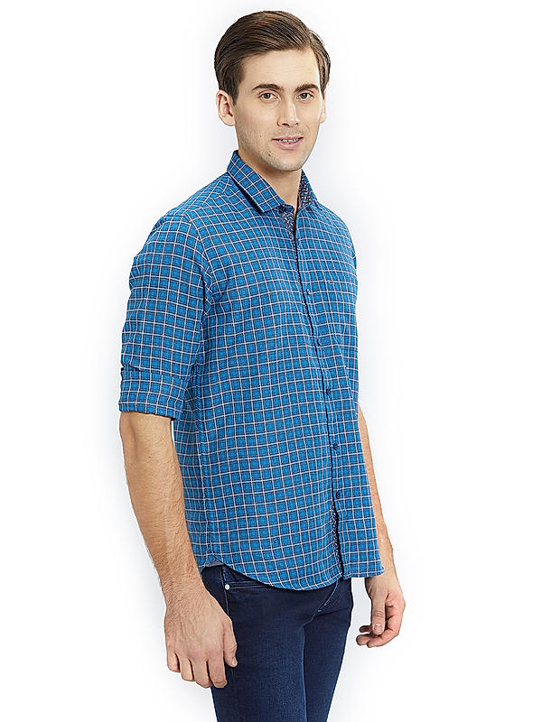 Checkered Blue Color Cotton Slim Fit Shirt