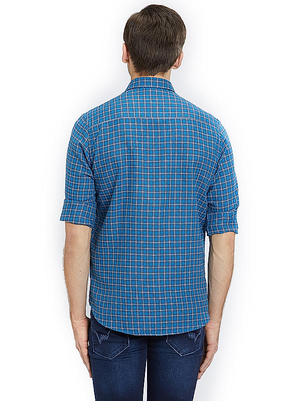 Checkered Blue Color Cotton Slim Fit Shirt