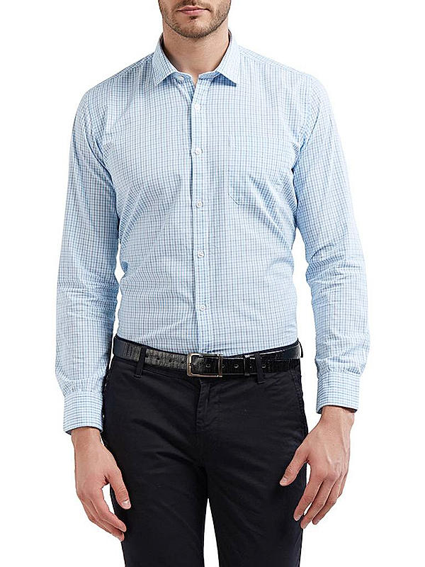 Checkered Blue Color Cotton Slim Fit Shirt