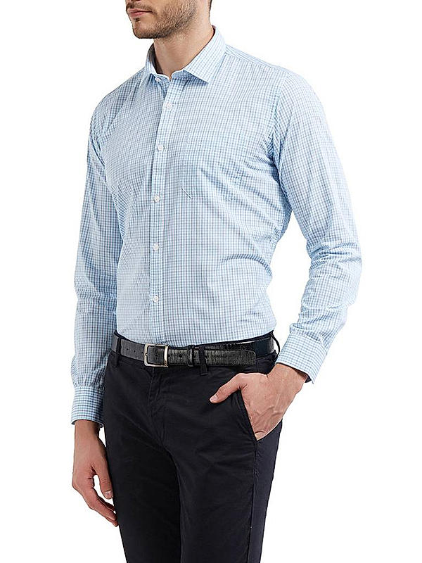 Checkered Blue Color Cotton Slim Fit Shirt