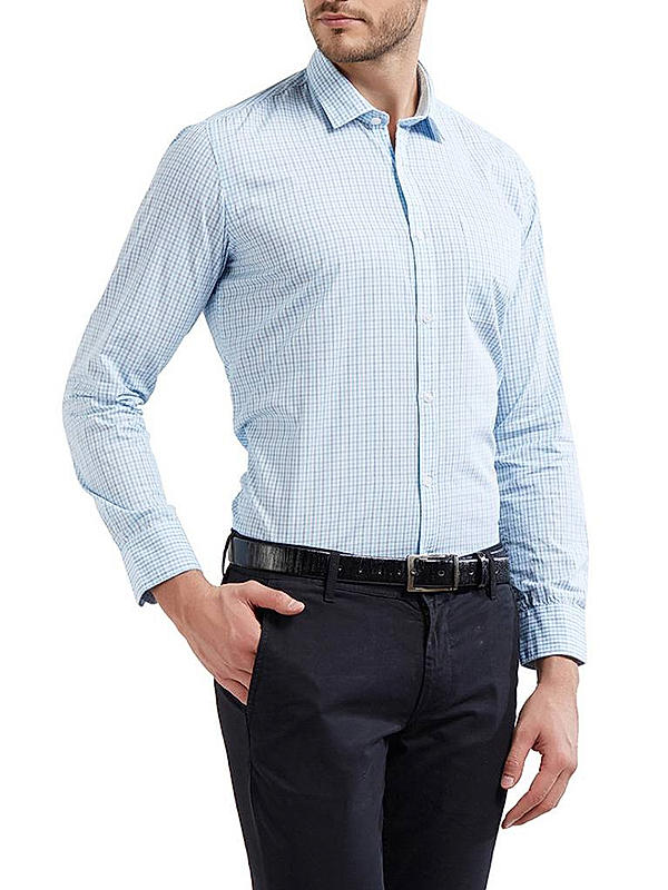 Checkered Blue Color Cotton Slim Fit Shirt