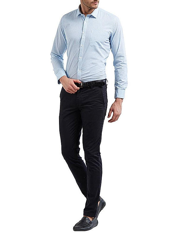 Checkered Blue Color Cotton Slim Fit Shirt