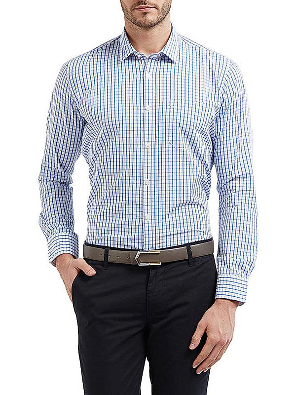 Checkered Blue Color Cotton Slim Fit Shirt