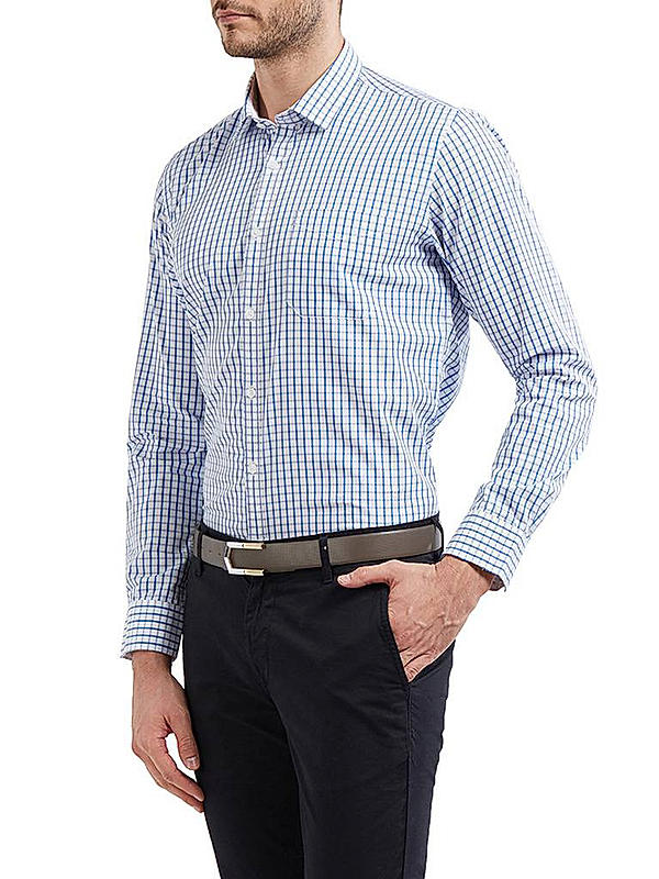 Checkered Blue Color Cotton Slim Fit Shirt