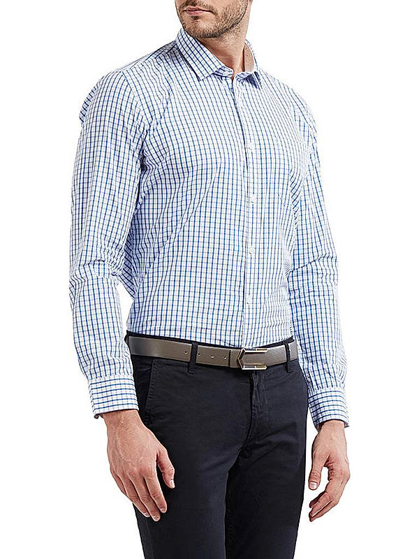 Checkered Blue Color Cotton Slim Fit Shirt