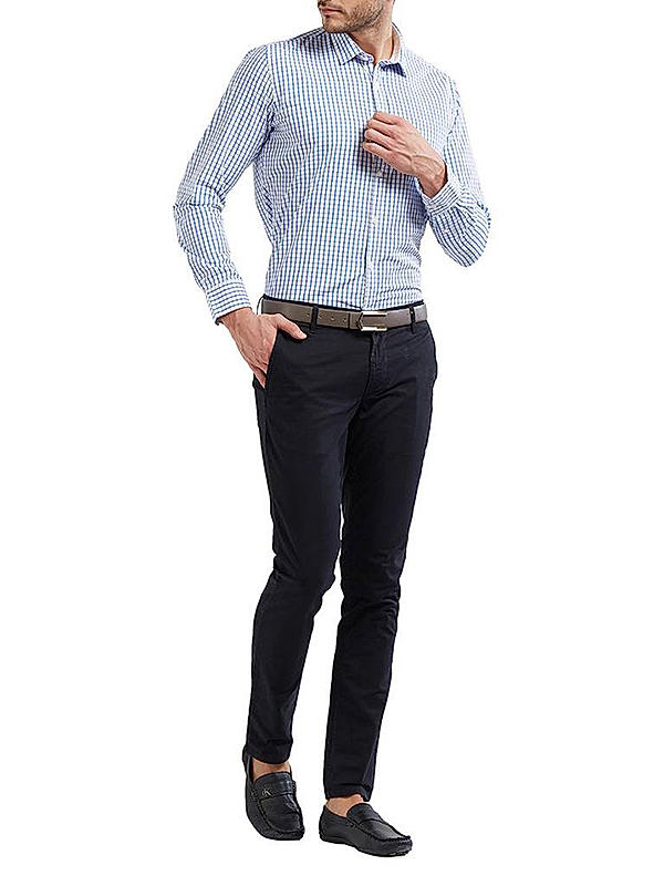 Checkered Blue Color Cotton Slim Fit Shirt