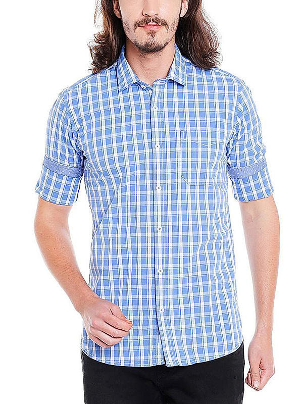 Checkered Blue Color Cotton Slim Fit Shirt