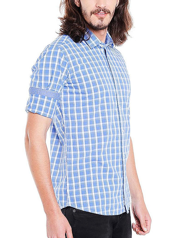 Checkered Blue Color Cotton Slim Fit Shirt