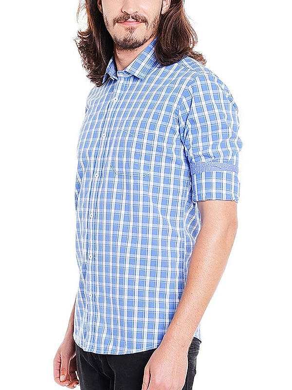 Checkered Blue Color Cotton Slim Fit Shirt