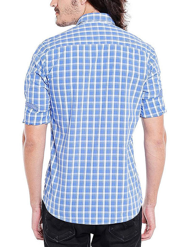 Checkered Blue Color Cotton Slim Fit Shirt