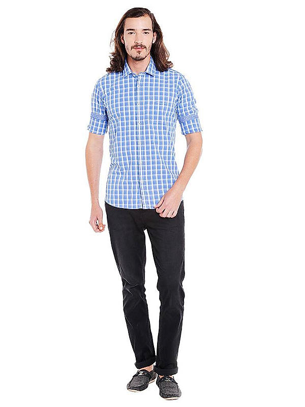 Checkered Blue Color Cotton Slim Fit Shirt