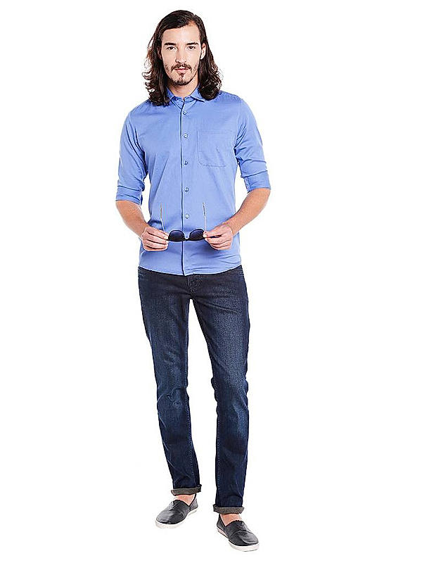 Checkered Blue Color Cotton Slim Fit Shirt