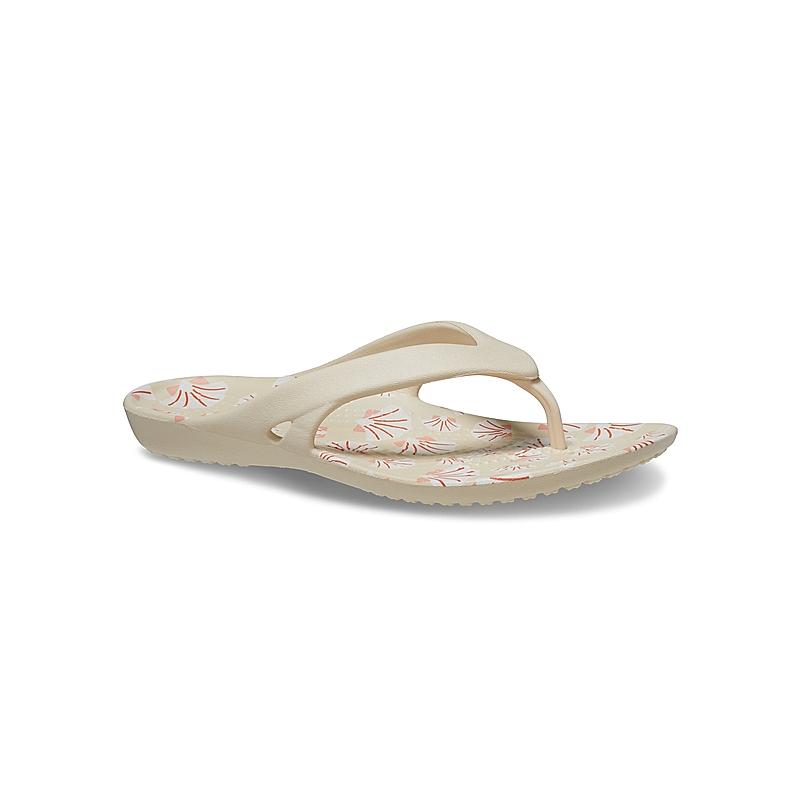 CROCS BEIGE WOMEN KADEE II GRAPHIC FLIP FLOPS