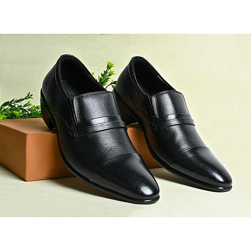 Regal Black Men Leather Cuban Heel Slip On