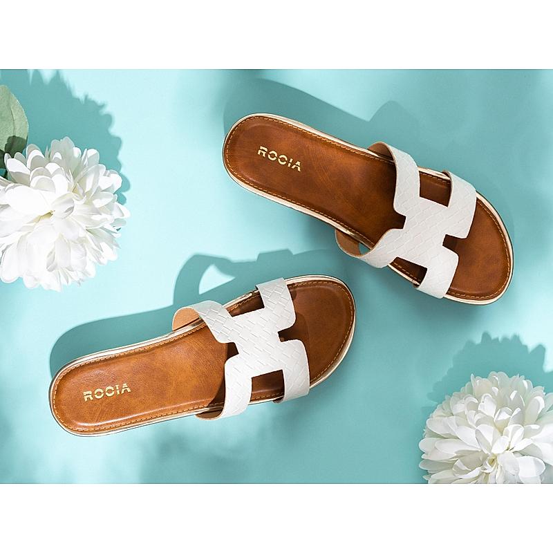 Rocia White Women Textured Slip On Sandals
