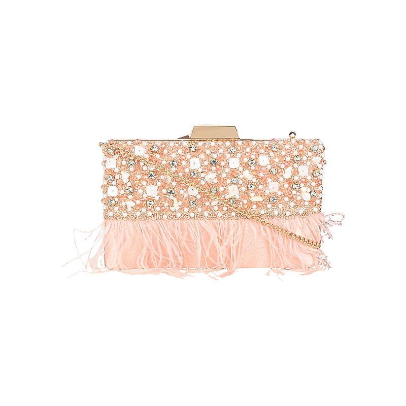 Rocia Peach Women Heavy Embellished Feather Bag