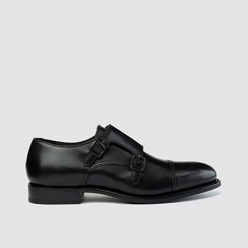 LANGUAGE BLACK MEN LEATHER MONK-STRAP SHOES