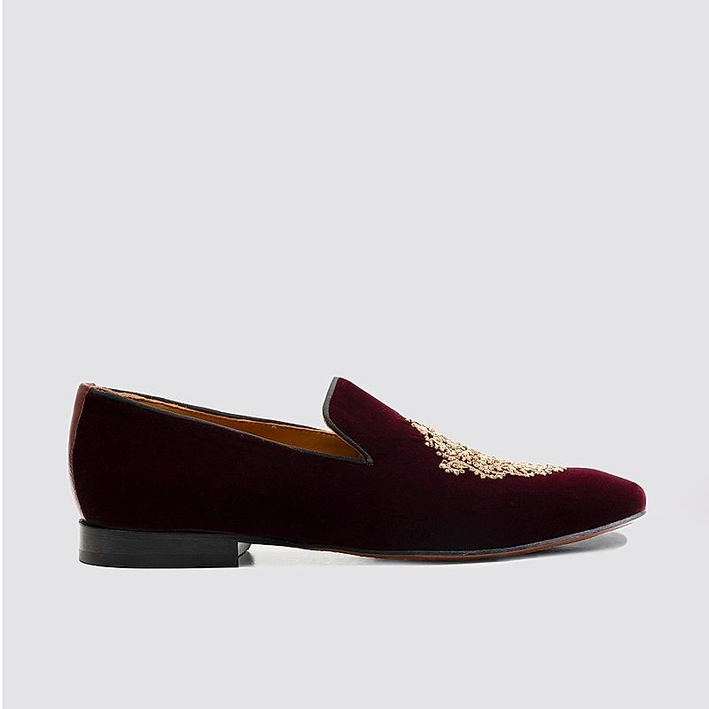 LANGUAGE MAROON MEN VELVET FORMAL SLIP-ON SHOES