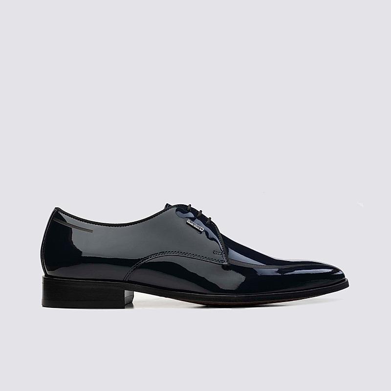 LANGUAGE NAVY MEN LEATHER FORMAL LACE-UP SHOES