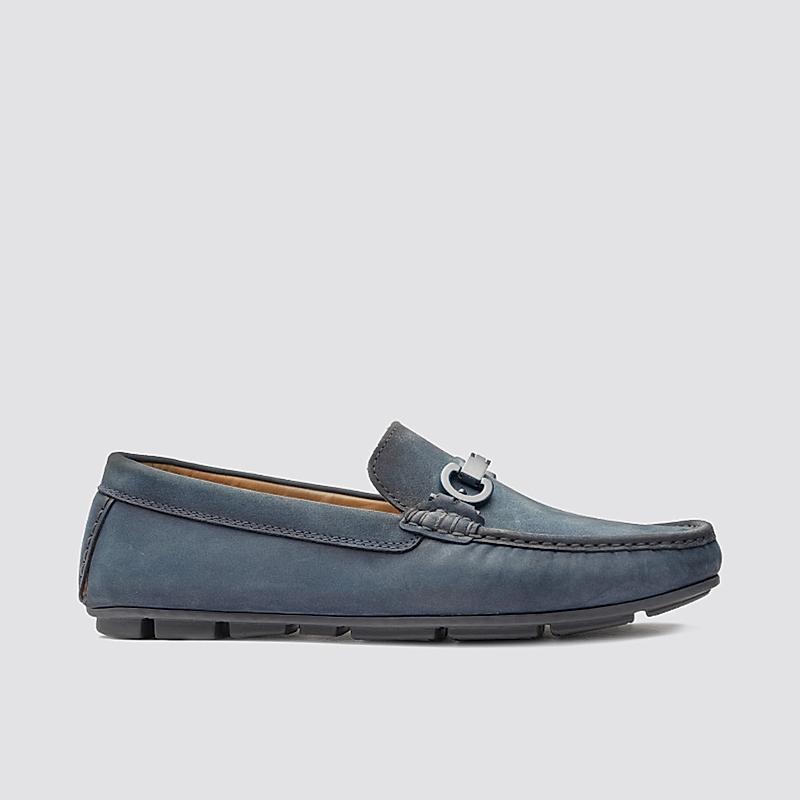 LANGUAGE NAVY MEN LEATHER LOAFERS