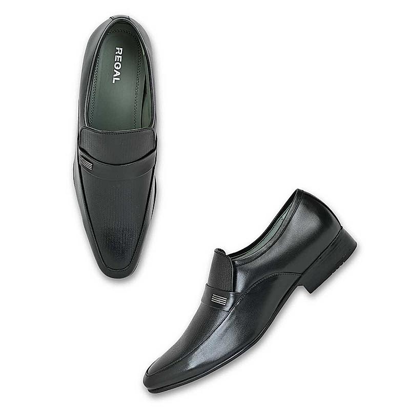 Regal Black Mens Formal Textured Leather Slip On Shoes