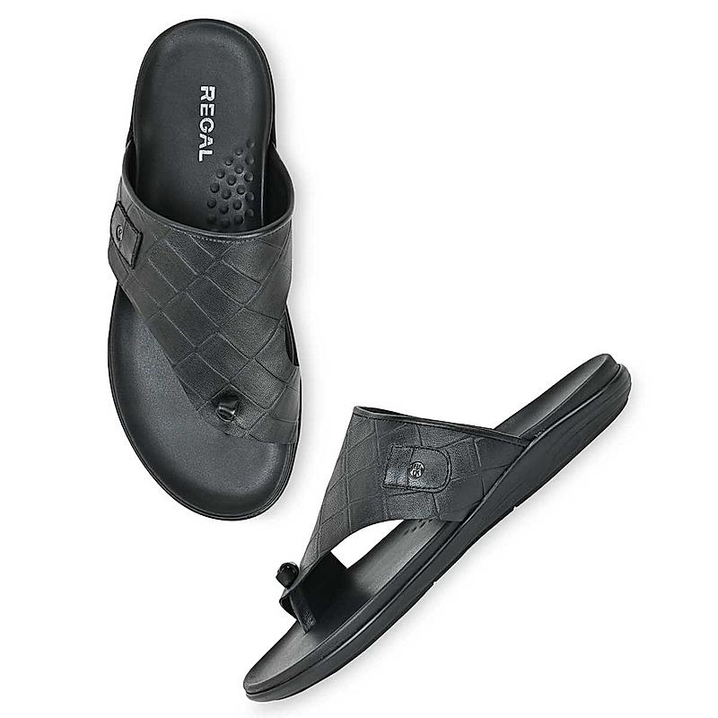 Regal Black Mens Casual Croco Print Sandals