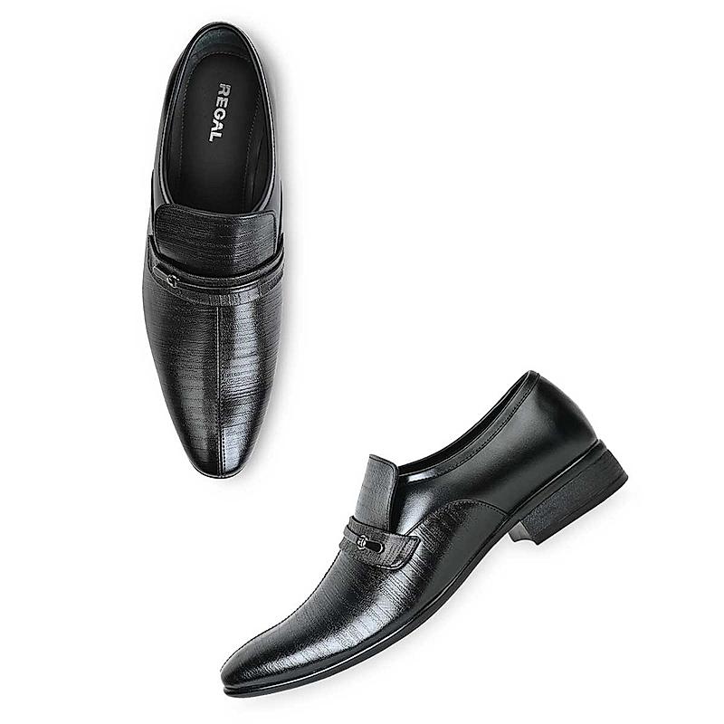 Regal Black Mens Formal Textured Leather Slip On Shoes