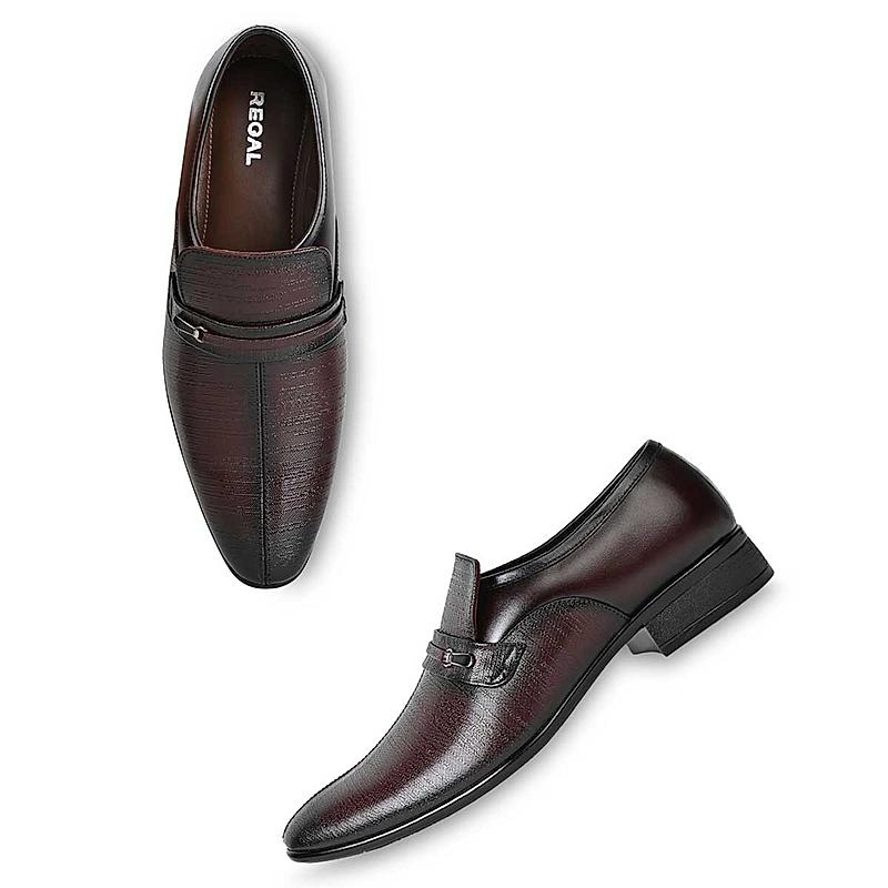 Regal Maroon Mens Formal Textured Leather Slip On Shoes