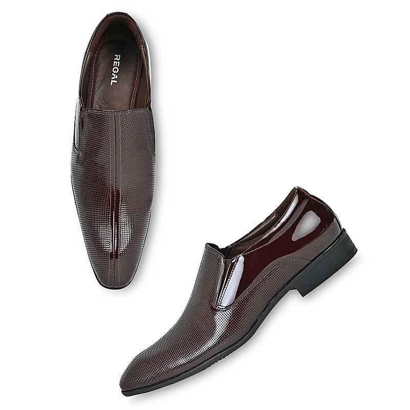 Regal Maroon Mens Textured Leather Formal Patent Shoes