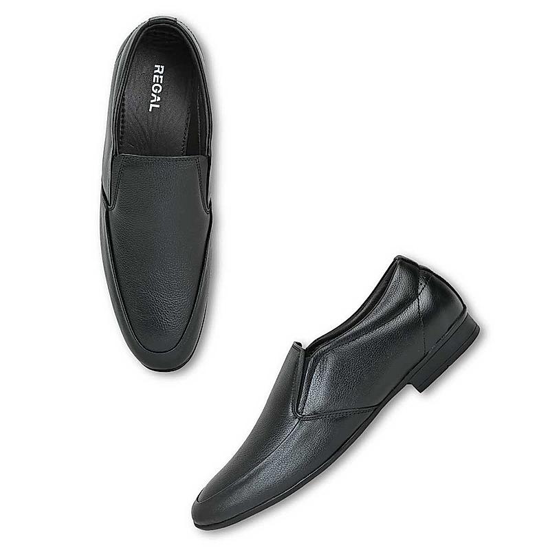 Regal Black Mens Leather Slip On Shoes