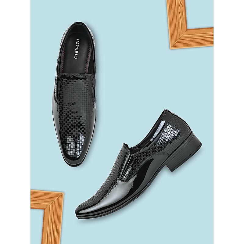 Imperio Black Mens Textured Leather Formal Slip On Shoes