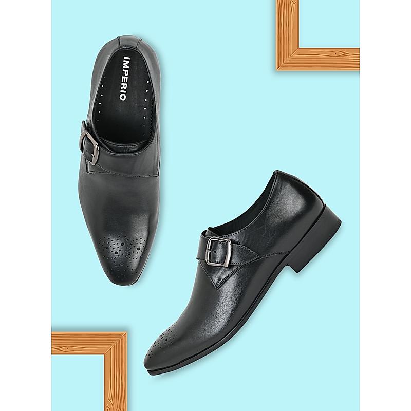 Imperio Black Mens Formal Leather Monk Strap Shoes