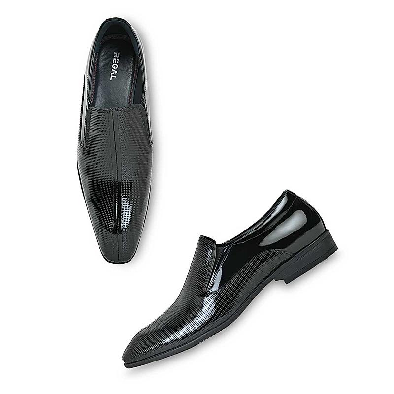 Regal Black Mens Textured Leather Formal Patent Shoes