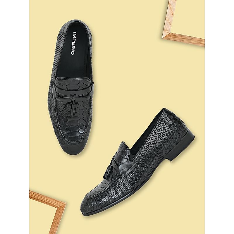 Imperio Black Mens Formal Croco Leather Tassel Slip On Shoes