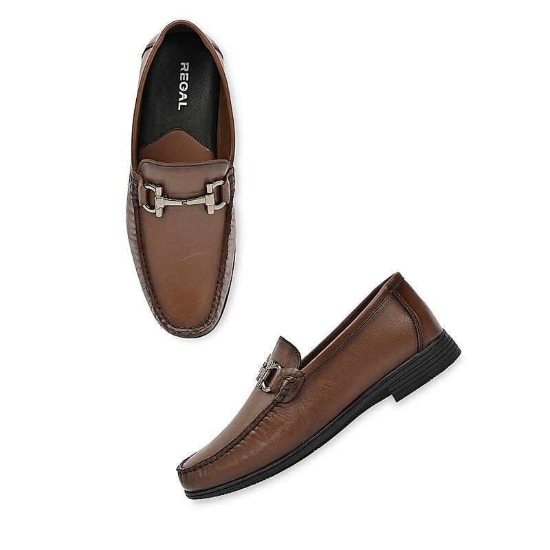 Regal Brown Men Leather Buckled Slip On Shoes