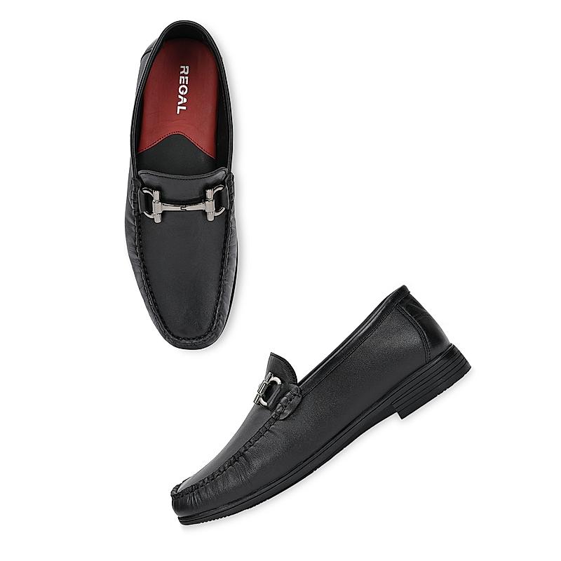 Regal Black Men Leather Buckled Slip On Shoes