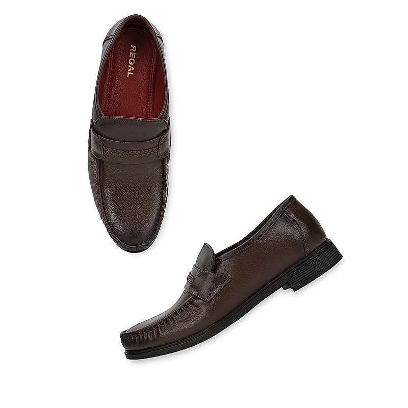 Regal Brown Men Leather Saddle Slip On Shoes