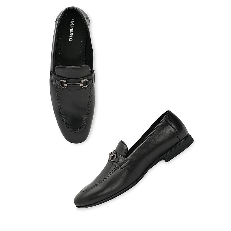 Imperio By Regal Black Men Formal Leather Buckled Slip On Shoes