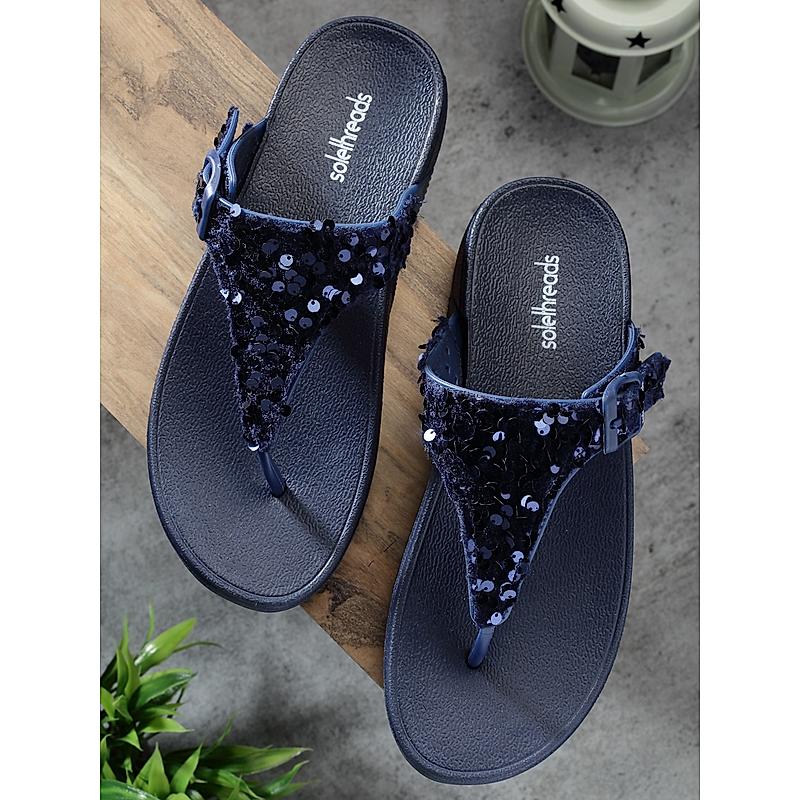 SOLE THREADS NAVY WOMEN TINSEL WEDGES