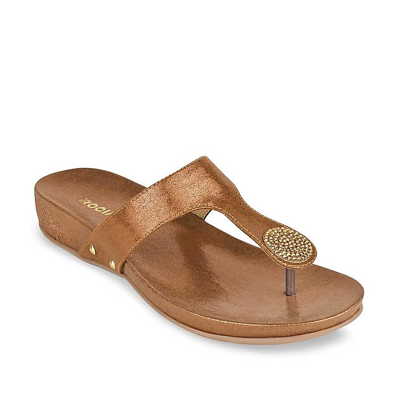 Rocia Antique Gold Women Diamond T-strap Flat Sandals