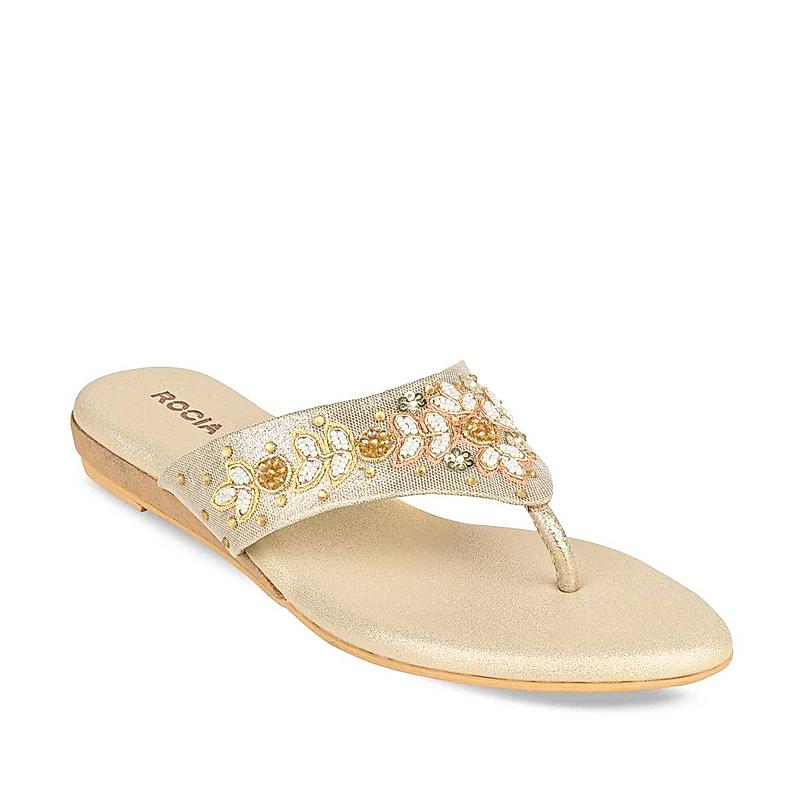 Rocia Gold Women Embroidered Flats