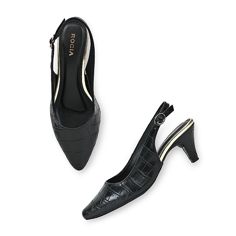 Rocia Black Women Croco Slingback Pumps