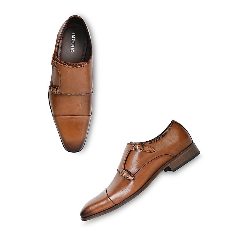 Imperio Tan Mens Leather Formal Double Monks