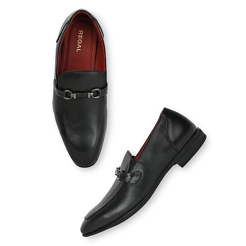 Regal Black Men Leather Formal Buckled Slip-On Shoes